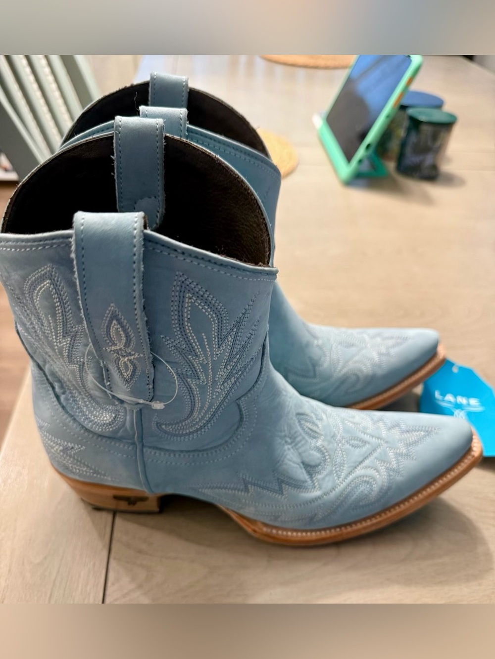 Lane Lexington Bootie Powder Blue Leather Western Cowboy Boots Size 8.5 NWT - Picture 2 of 8